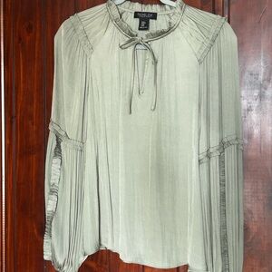 Rachel Zoe Light Sage Green Pleated Tie-Neck Blouse